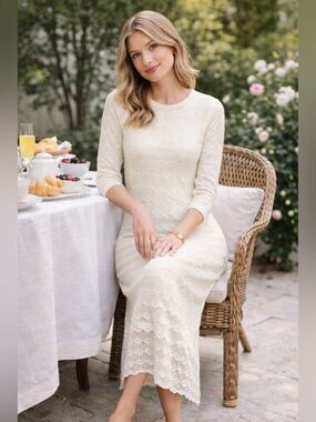 New Aleeza Paris Sylvie Knit Dress Ivory – Size Small | Retail $214